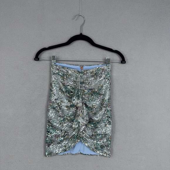 Nookie Skirt Womens XS Forever Blue Sequin Ruched Knot Front Mini Party Cocktail - Picture 4 of 14